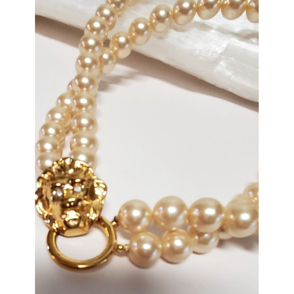 VTG KJL Avon Necklace Lion Head Clasp Faux Pearl 80's Kenneth J. Lane Signed - Picture 4 of 12